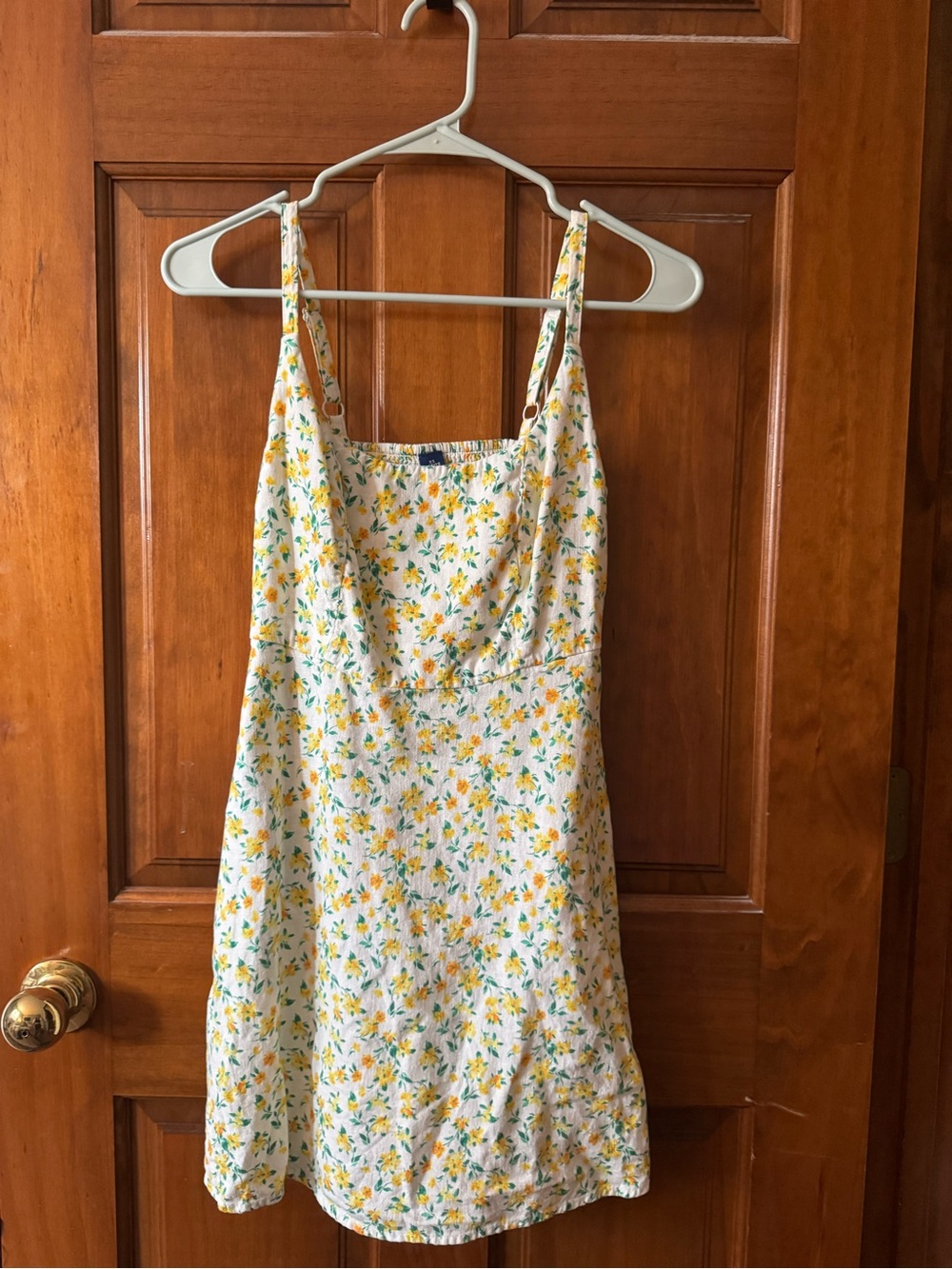 Old Navy Linen Blend Yellow Floral Summer Slip Dress XS Petite adjustable straps